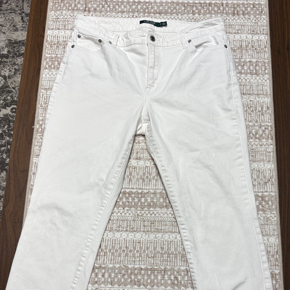 Ralph Lauren Women's Straight Leg Ankle Jeans in White with Raw Hem